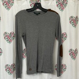 Lauren Ralph Lauren Gray Shirt with Brown Elbow Patches